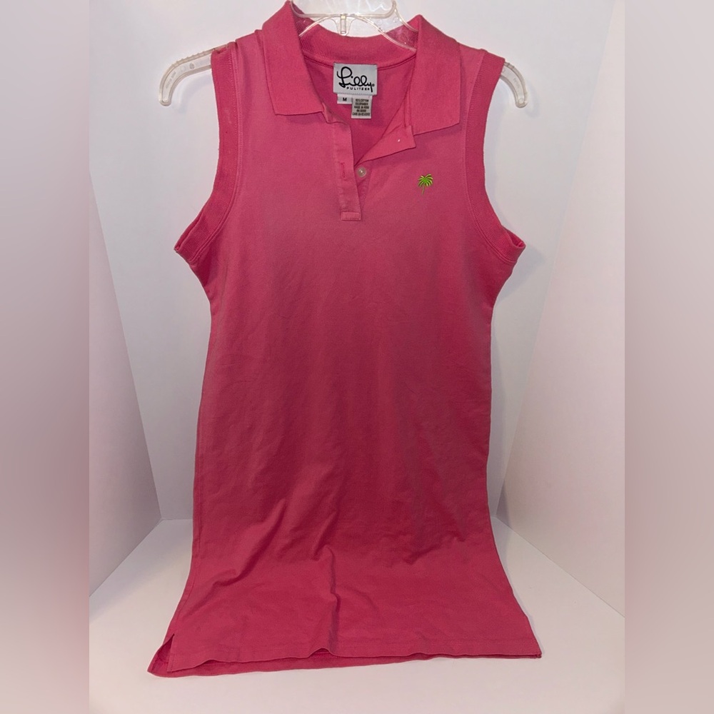 Lilly Pulitzer VINTAGE hot pink polo sleeveless shirt dress womens size Medium
